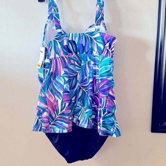 SWIM SOLUTIONS Women's Tummy-Control Faux-Tankini One-Piece Swimsuit, size 8 New - Picture 5 of 7